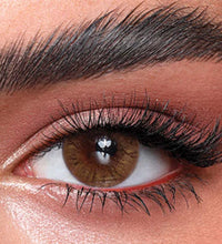 Close-up of a brown eye with detailed eyelashes and eyebrow Bella One Day Hazel Honey